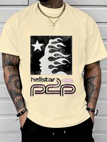 1pcs Men's Tops 220g Star Flame Face Graphic Tee Women Streetwear 100% Cotton Y2K Swag Men Clothes  Graphic Printed T Shirt Valentine's Day Gifts For Men Summer Casual Tee - Apricot - View 6