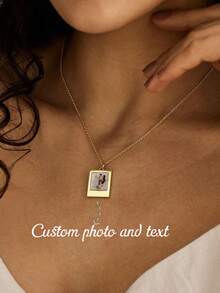 Customized Elegant Photo Necklace, Customized 18K Gold Plated Photo Necklace, Memorial Jewelry, Personalized Gift, Birthday Gift For Her, Christmas Gift - Style 4 - View 2