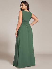 EVERPRETTY Elegant Sleeveless Round Neck Sequin High Waist Bridesmaid Dress, Party Dress, Formal Evening Gown - Green - View 2