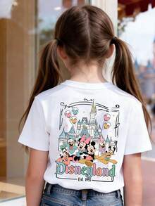 This Disney Classic Characters Group Photo Print Crew Neck Summer T-Shirt Is Suitable For Boys And Girls To Wear To Holiday Parties, Family Gatherings, Outdoor Activities, Travel, And As A Gift For Children Visiting Disneyland. - 白色 - 查看 2