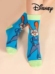 2/1 Pair Disney Zootopia Pattern Men's Crew Socks, Cute Cartoon Unique Disney Men's Socks With Nick Wilde Design, Odor-Resistant Breathable Casual Versatile Sports Crew Socks With Cartoon Pattern, Suitable For Students/Adults As Gifts And Daily Use, Couple Matching