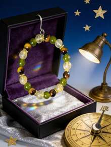 Brățară/brățară cu mărgele, lucrată manual, cu piatră naturală de ochi de tigru - mărgele multifațetate în stil boem, simbolizând bogăția și abundența, bijuterii pentru chakra puterii interioare, cadou spiritual vintage, potrivită pentru Ziua Îndrăgostiților, Ziua Mamei și alte ocazii, brățară cu mărgele, bijuterii spirituale, brățară simbolică, potrivită atât pentru bărbați, cât și pentru femei, cadou, brățară cu binecuvântare