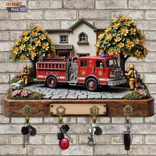 2D Flat.1pc. Fire Truck Theme Style Key Hook - Multifunctional Decorative Key Rack With Four Metal Hooks, Wall Decoration, Room Decoration, Four Seasons Home Decoration (11.8 X 9inch ) Halloween Christmas Decorations - A - 查看 4