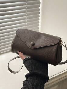 1pc Women's Fashionable Commuter Solid Color Shoulder Bag, Portable Versatile Flap Vintage Crossbody Bag, Suitable For Dates, Shopping, Gifts, Work - Coffee - View 1
