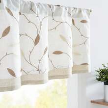 Linen Valance Sheer Double Layer Kitchen Window Curtain Leaf Embroidered Valance Living Room Cafe Farmhouse Filtering Rustic Country Curtain 18 Inch Rod Pocket 1 Panel White Home Decor - 葉 | 金色底白色 - 查看 8
