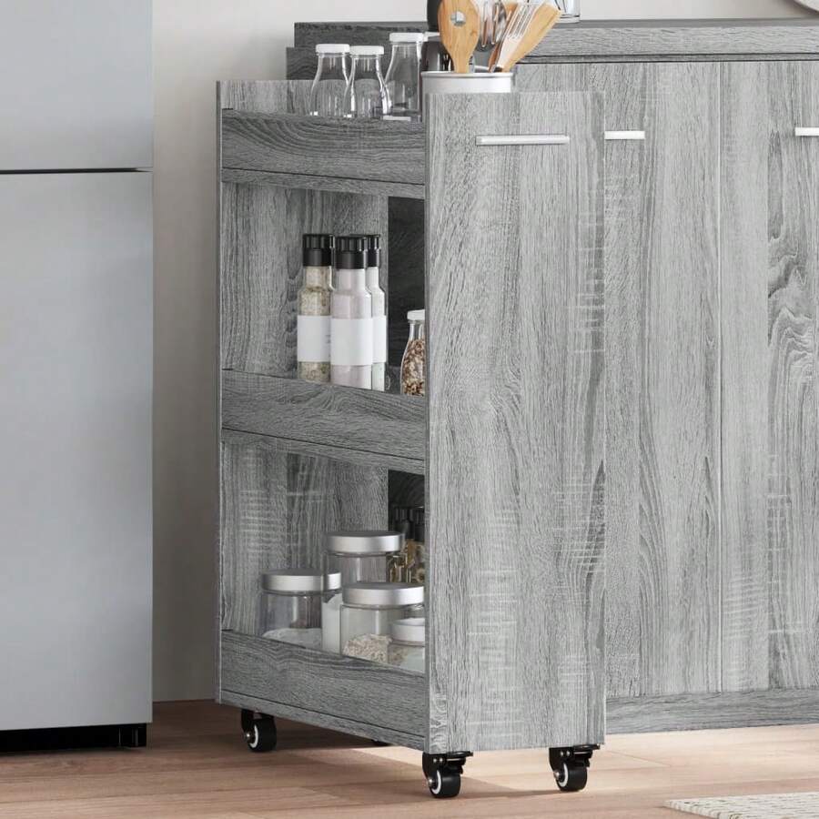 Armário vidaXL com rodas sonoma cinza 60x22x79 cm em madeira engenheirada - Cinza - Ver 1