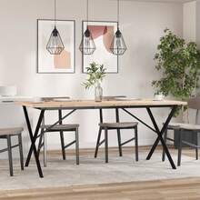 vidaXL X-förmiger Esstisch 180x90x75,5 cm, massives Kiefernholz, Stahl - Braun - Übersicht 3