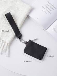 Mini Zip Around Wristlet Wallet For Women Dual Pouch Wristlet  Portable Wallet Coin Purse Mini Women Coin , Women's Wrist Lanyard Keychain With Detachable Mini Wallet & Card Holder Pouches, Ideal Christmas Stocking Stuffer Gift For Travel, Everyday Carry, Keys, Cards And Small EssentialsPocket - Đen đen - Xem 7