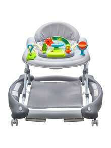4-In-1 Baby Walker, Foldable Baby Activity Center With Wheels, Adjustable Height, Light, Steering Wheel, Learning-Seated, Walk-Behind, Toy Car, Rocker Toddler Walker For Boys Girls 6-24 Month - 灰色 - 查看 8