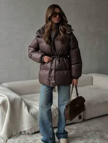 Women Sports Winter Coats - Brown - View 2