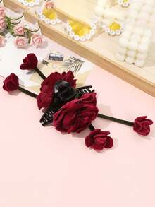 1个红色玫瑰花发爪夹，优雅时尚的女士发饰，适合假日和派对夏季装扮。 - 彩色 - 查看 6