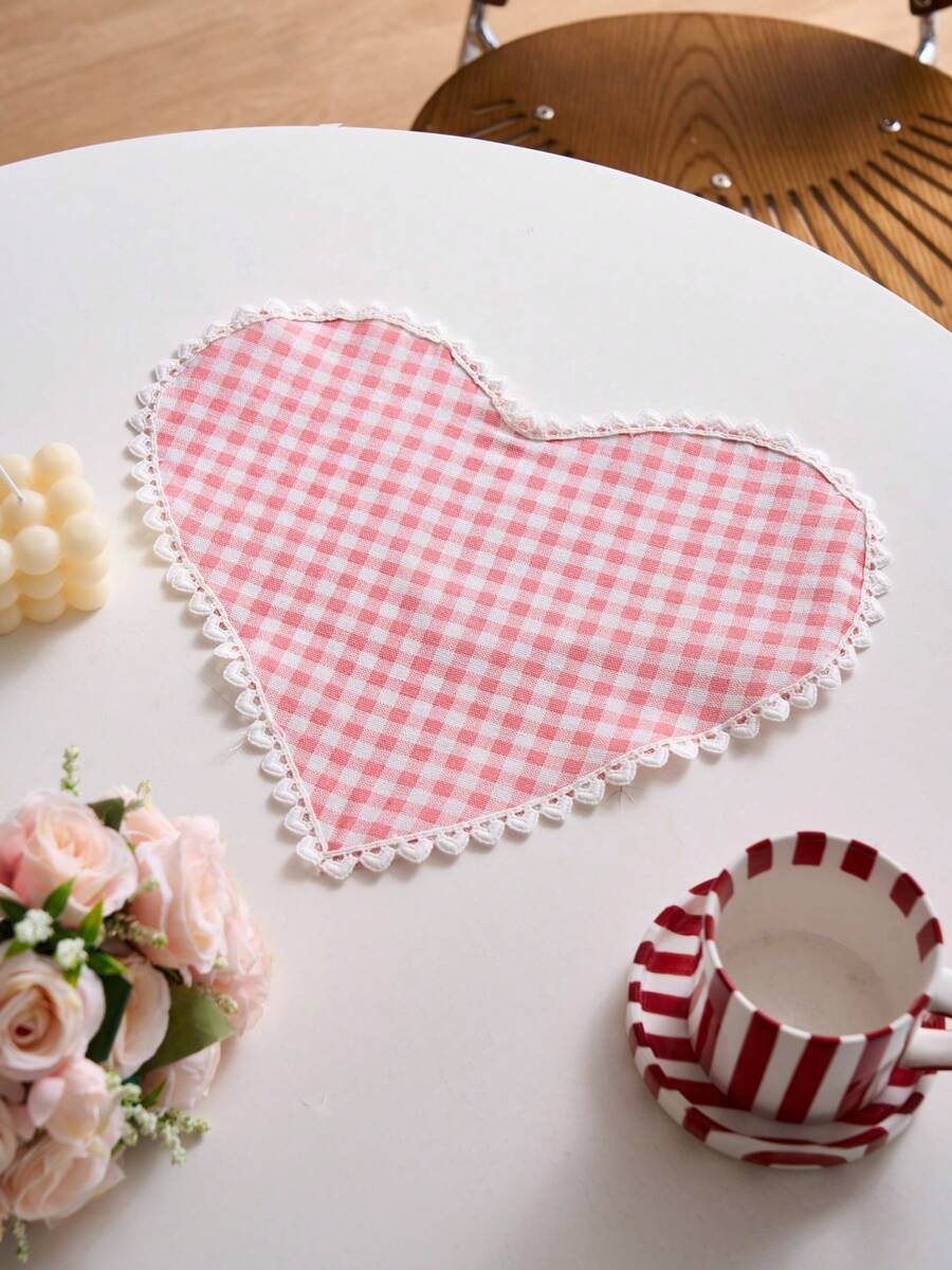 1/2/4/6 piezas Servilletas con encaje y estampado de corazones a cuadros en rosa, decoración de mesa de comedor dulce y linda para tazas/platos, adecuado para fiestas, cumpleaños, bodas, oficinas, hogar, dormitorios, todas las estaciones, Día de San Valentín