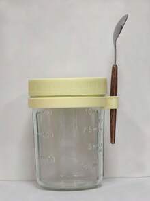 1个带盖带勺子的密封玻璃早餐杯，便携式燕麦片/牛奶/沙拉/酸奶杯 - 彩色 - 查看 15