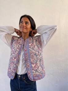 GMFP 女士休闲优雅时尚宽松印花度假风绗缝无袖开衫背心，适合音乐节/婚礼季、春夏穿着 - 淡紫色 - 查看 4