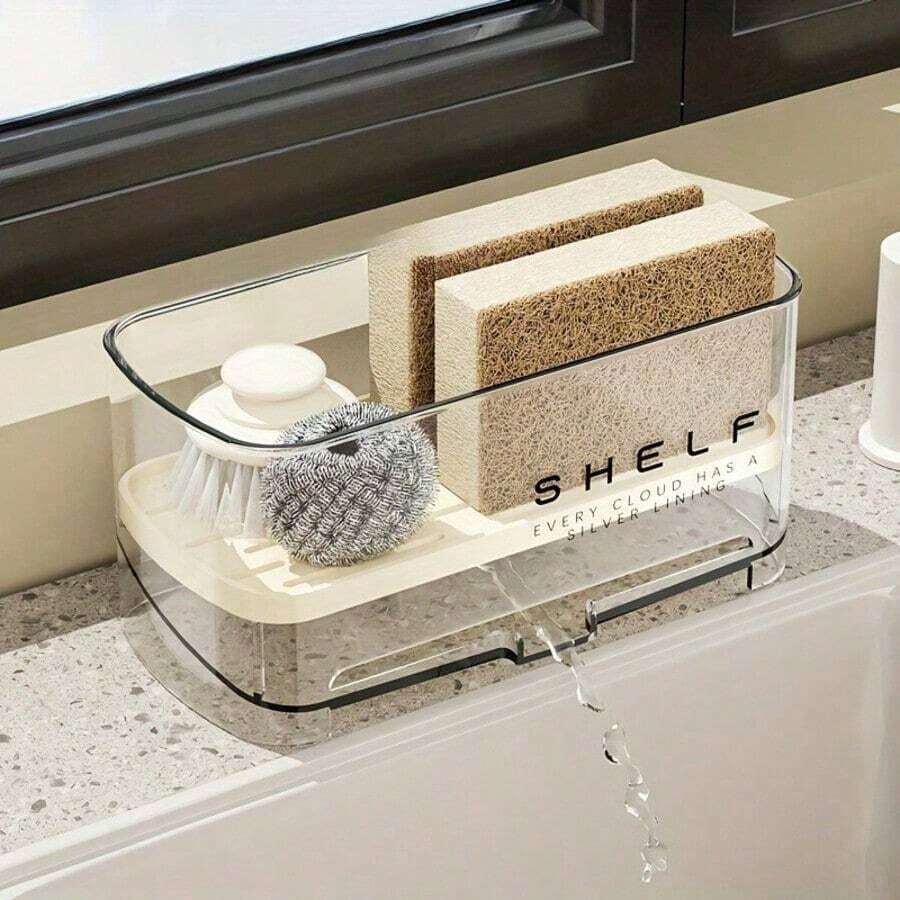 1pc Multifunctional Sink Organizer Rack (With Draining Rack And Hooks) - No Electricity Needed, Can Be Placed On Countertop, Stores Sponges, Soaps, Brushes, Cloths And Other Kitchen Sink Items, Fabric Storage Rack.Compact Design, Easy To Clean, Made Of Durable Plastic, Specially Designed Sponges. - Nhiều màu - Xem 1