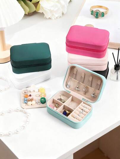 1pc Portable Jewelry Box - Elegant Necklace, Ring And Earring Storage And Organizer, Perfect Square Zipper Jewelry Box, Ideal For Valentine's Day, Christmas Gifts And Back To School Essentials, A Must-Have For Fashion Enthusiasts And Jewelry Collectors To Keep Your Treasures Stylish, Suitable For Any Occasion, A Great Gift Choice For Loved Ones And Self-Use, Upgrade Your Jewelry Collection With This Thoughtful And Practical Accessory, Celebrate Love And Joy This Holiday Season With A Heartfelt Gift.