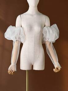 1 Pair Long Princess Style Sheer Fingerless Bridal Gloves, Suitable For Weddings, Banquets, Parties, Vacations - White - View 9