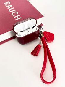 Wine Red Earphone Case With Heart Wrist Strap Protective Cover, Anti-Drop Soft Shell Compatible With Apple 1/2/3/4, Compatible With Airpods Pro 2nd, 3rd, 4th, 5th Generation Wireless Bluetooth Earphones, Transparent New Design For Women - Burgundy - View 6