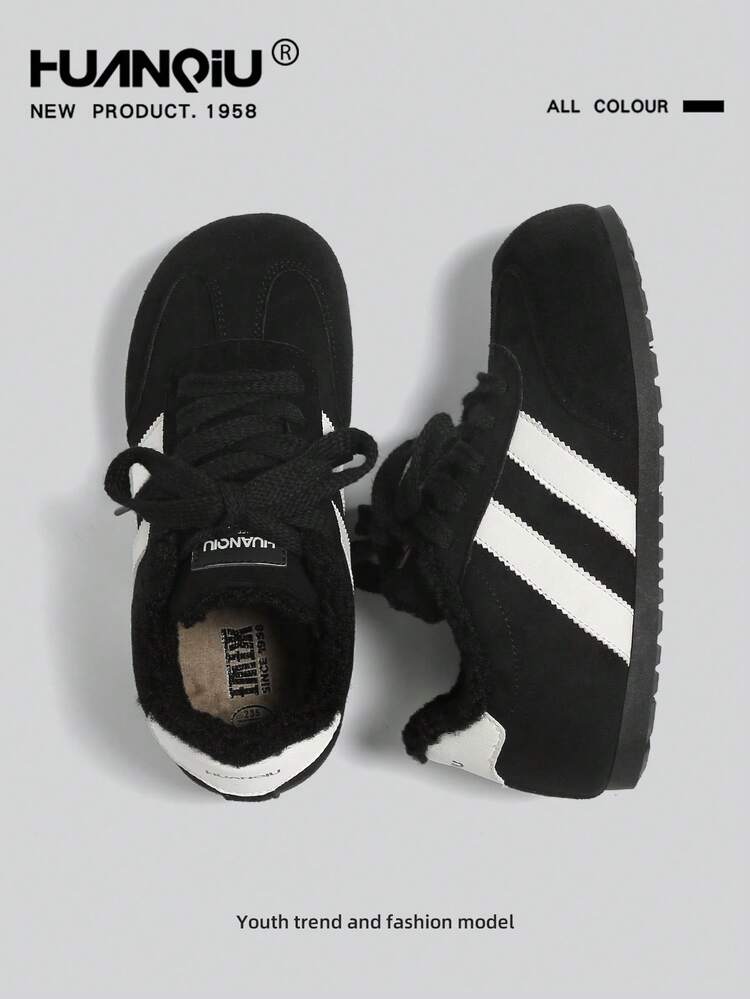 HUANQIU Chinelo de lã com cadarço HUANQ, cor sólida, preto, bico aberto, modelo bolha, novo calçado esportivo casual feminino para o inverno, tênis esportivos de treino com design diferenciado. - Preto - Ver 5