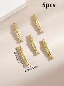 5pcs Stainless Steel Jewelry Accessories Ocean Creature Charm Double-Sided Long Fish Pendant - Long Fish - View 3
