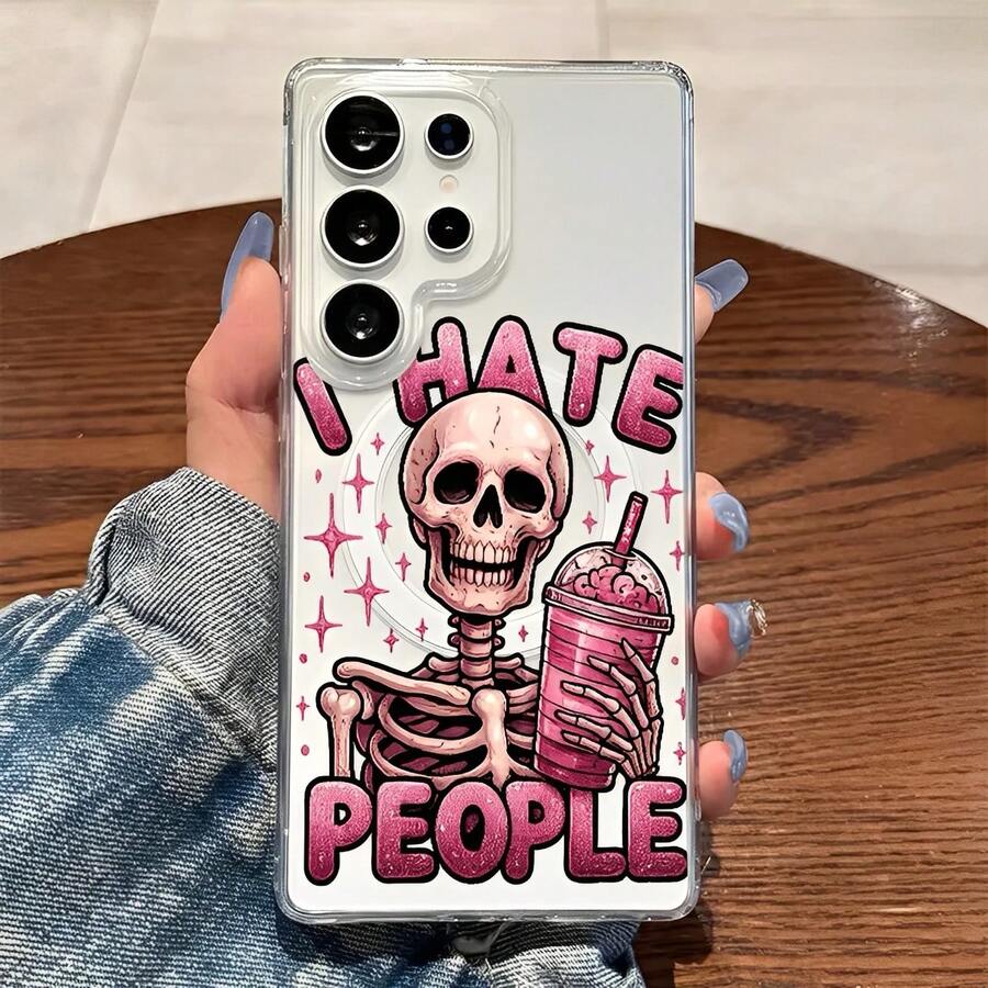 Pink Skull Magnetic Attraction Phone Case Suitable For Compatible With IPhone 17,16, 15, 14, 13, 12, 11, PRO MAX, PLUS ,Air,As Well As Galaxy S26/25/24/23/22 Ultra/ Edge /FE/+,A56/54/36/35/16/15/14,Fashionable Phone Cases - Nhiều màu - Xem 1