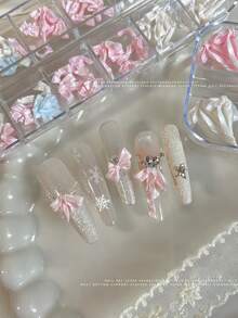 12pcs Nail Art Soft Sculpture Decorations - Satin Bow Accessories Mix, Nail Jewelry Pearlescent Bow Ins Style Nails Nail Supplies - Multicolor - View 4