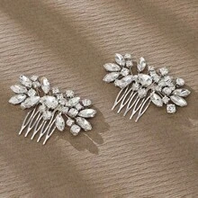 2 piezas Peines de hierro elegantes inspirados en plantas, accesorios para el cabello de novia y boda, adecuados para todas las estaciones - Plateado - Ver 5