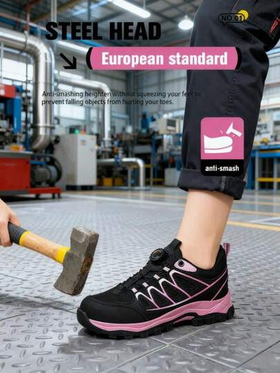Lightweight Steel Toe Work Shoes, Women's Anti-Puncture Work Sports Shoes, Durable Steel Toe Shoes, Lightweight Safety Boots With Rotary Button, Breathable, Gift Sports Work Shoes With Rotary Button Steel Toe Sports Shoes, Sports Work Shoes, Women's Shoes, Work Shoes, Comfortable, Women's Safety Shoes, Men's Outdoor Work Shoes, Hiking, Climbing, EVA Sole