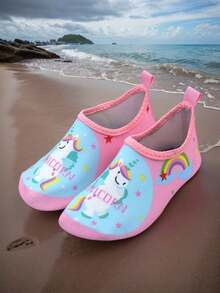 1 Pair Boys Black Dinosaur Rubber Anti-Slip Water Shoes For Beach, Soft Bottom Breathable Barefoot Shoes And Baby Walking Shoes - Pink - View 3