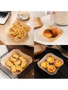 200/150/100/50 Sheets Parchment Paper With Wavy Edges - Heat Resistant Up To 450°F, Non-Stick & Leak-Proof, Suitable For 5-8 Quart Air Fryer/Oven - Family Pack - Wood Color - View 4