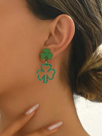 1 Pair New Creative St. Patrick's Day Clover Patchwork Earrings, Minimalist Fashion, Spring/Summer
