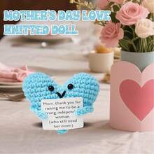 1 Stück handgemachte blaue herzförmige inspirierende Dankeskarte - Weich gestricktes Geschenk für Mutter und Tochter - Ideal für Muttertag, Geburtstag oder jeden besonderen Anlass, um Dankbarkeit auszudrücken - Verschiedenfarbig - Übersicht 5