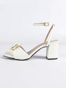 女士白色高跟凉鞋，优雅女士春夏鞋，性感时尚露趾高跟凉鞋，粗跟凉鞋，新娘婚礼粗跟白色鞋 - 白色 - 查看 7