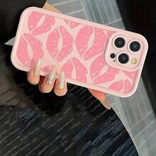 Lip Pattern Phone Case, Fashion Phone Protective Cover, Phone Accessory Compatible With IPhone 11 12 13 14 15 16 Pro Max - Pink - View 5