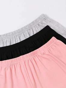 3pcs/Set Women's Minimalist Camisole & Shorts Pajama Set, Solid Color Simple Comfortable Loungewear Set, Black/Grey/Pink 6pcs, Spring/Summer - 彩色 - 查看 4