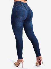 This New Elegant Women's Is Casual And Suitable For All Seasons. Simple And Stylish, It Can Be Worn Casually Or As An Everyday Piece. Made From Stretch Denim Fabric Jeans, It's A Hot-Selling Item During Valentine's Day And New Year's. - Blue - View 3