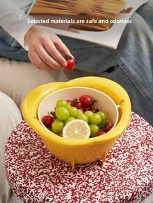 Large Plastic Double-Layer Double-Ear Drain Basket, Vegetable Washing Basin, Kitchen Fruit Basket - Red - View 6