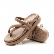 lunryet Women's Slide Sandals Comfortable Square Toe Beach Slip On Strappy Thong Flat Sandals SOFT-7 - khỏa thân - Xem 4