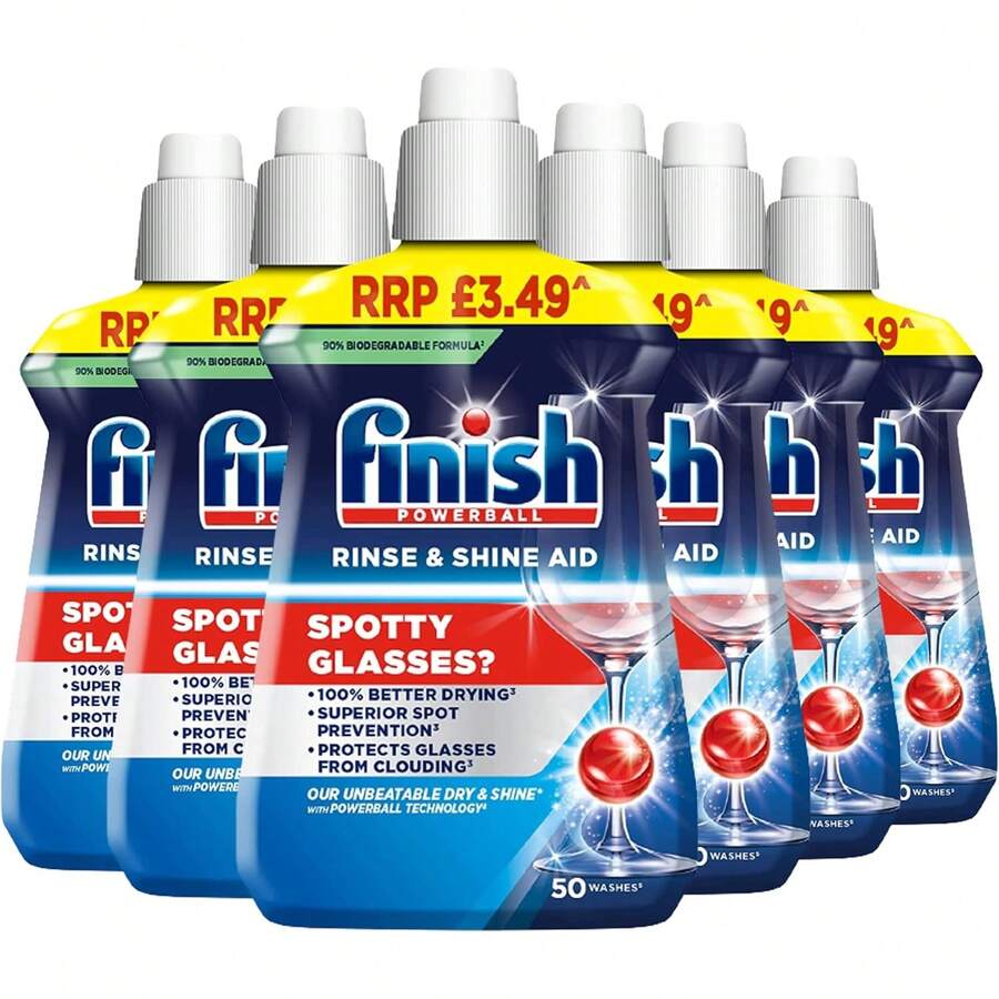 Finish, Dishwasher Rinse Aid, Lemon Rinse & Shine Cleaner, 400ml, Ultimate Clean & Diamond Shine, Glass Protection, Spot Prevention, Better Drying Vs Finish Detergent Alone - 250 Ml (Pack Of 6) - View 1