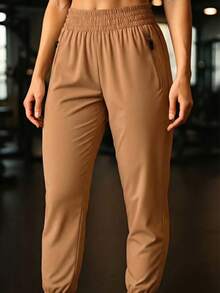 Women's Dry Fit Leggings In Cool Silk With Elastane, Sportswear, Fitness, Slim Fit - Rỉ Nâu - Xem 1