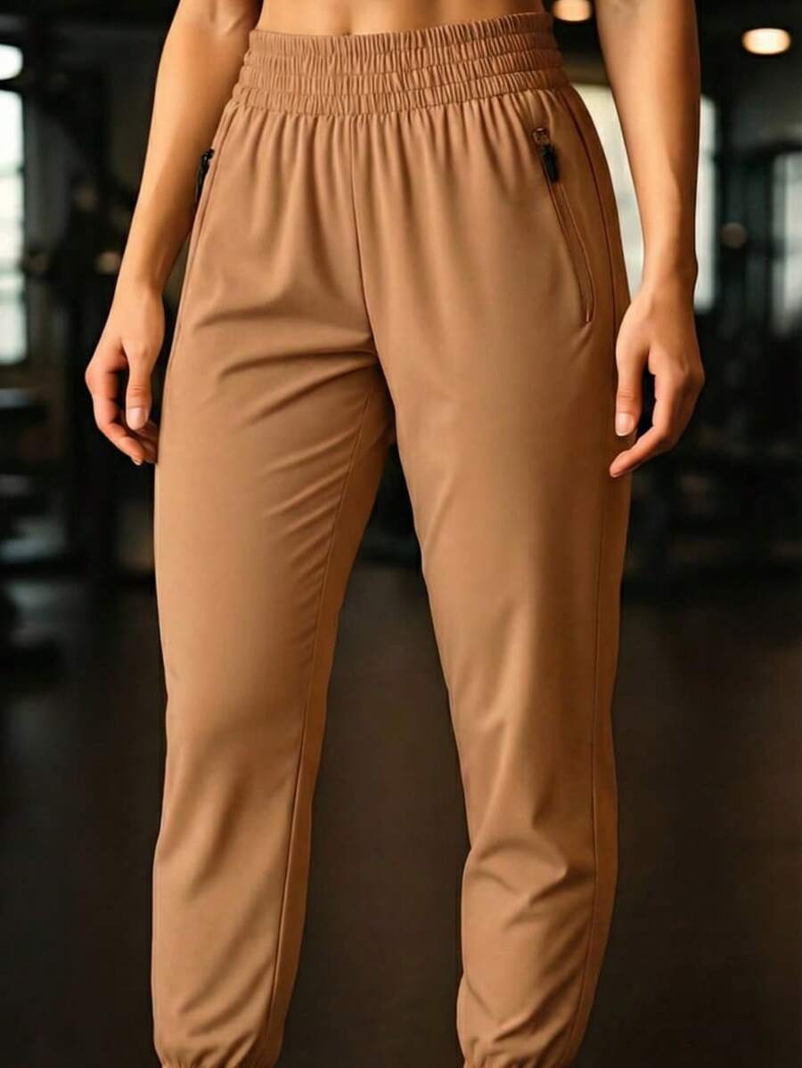 Women's Dry Fit Leggings In Cool Silk With Elastane, Sportswear, Fitness, Slim Fit - Rỉ Nâu - Xem 1