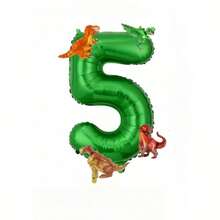 5 Stück Dinosaurier Grüne Zahl Ballons, 32 Zoll extra große grüne Folien-Zahl Ballons mit 4 Mini Dinosaurier Ballons, gemischte Farbe Gummi Dinosaurier Film Ballon Set, geeignet für Geburtstags-Party Dekoration, 1. Geburtstag, Weihnachtsdekoration - Grün - Übersicht 4