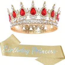 Bộ 2 món phong cách Baroque cổ điển gồm vương miện cài tóc tròn và dải băng công chúa, đính đá lấp lánh, thích hợp cho tiệc sinh nhật, phù hợp cho phụ nữ dự đám cưới, cuộc thi sắc đẹp, sàn catwalk, tiệc sinh nhật, phụ kiện trang phục ngày Valentine, vương miện, vương miện cài đầu, phụ kiện đội đầu. - Nhiều màu - Xem 6