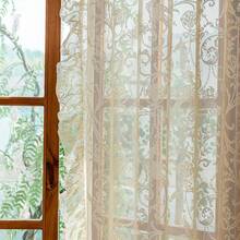 Green Sheer Curtains 108 Inch Long Living Room - Shabby Chic Floral Ruffled Curtains, Elegant Knitted Privacy Rod Pocket, Emerald Green, Spring/Summer, 1 Pair, 59 X 108 Inch - 淺褐色的 - 查看 12