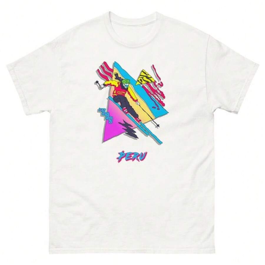 Retro Skier T-Shirt Peru Ski Fun - White - View 1
