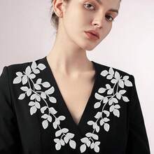[Free Shipping]4 Pairs White Lace Forest Leaves Vine Applique Patches Leaf Sewing Embroidery Applique Bohemian Shoulder Collar Embellishment Decorative Patches For Clothing Bags DIY Accessory Craft - White - 查看 5