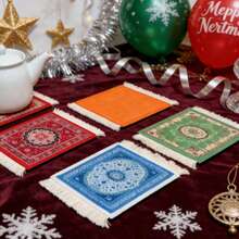 6件套方形流苏布艺桌垫咖啡杯垫复古波西米亚风新年情人节斋月家居派对装饰 - 彩色 - 查看 10