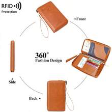 RFID Blocking Passport Holder Card Wallet, Multi-Functional Large Capacity Travel Wallet With Card Slots, ID Window, And Wrist Strap
