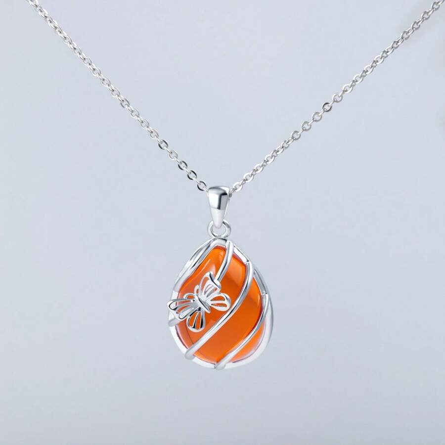 1pc Elegant & Fashionable 925 Sterling Silver Synthetic Cubic Zirconia Butterfly Accent Necklace, Suitable For Women's Daily, Party, Date, Gift - Silver - View 1