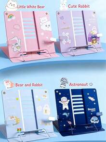 Un soporte de lectura metálico con diseños 3D de dibujos animados, de estilo múltiple para estudiantes, ajustable, que se puede extender hasta 510 mm, compacto y fácil de almacenar, puede sostener libros, partituras, teléfonos móviles, tabletas, etc. - Multicolor - Ver 3